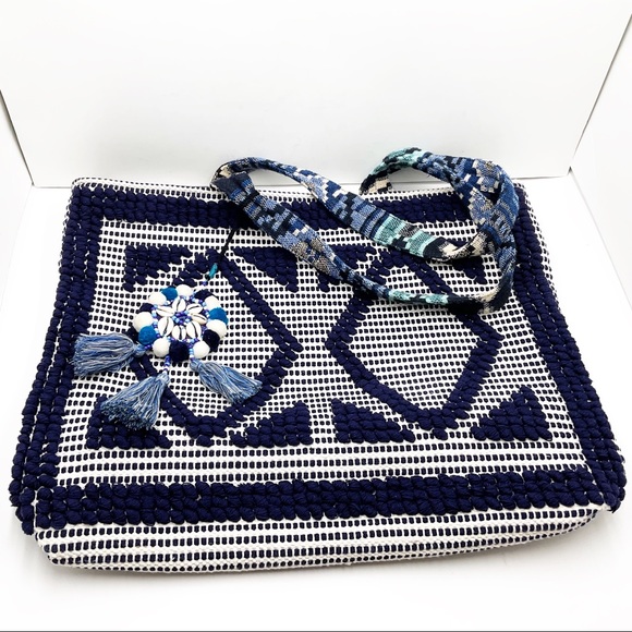 {Steven} Zita Navy Multi Carpet Tassel Tote - Picture 7 of 16